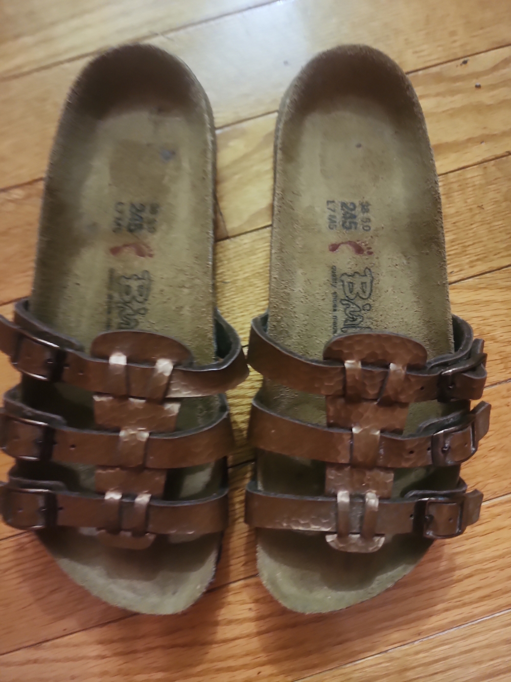Birkis Birkinstock Xenia Bronze Triple-Strap  Soft Footbed Slide Sandals